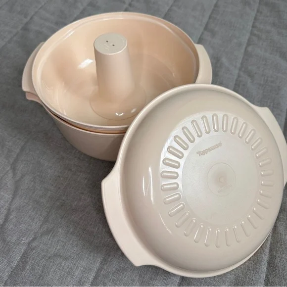 Vintage Tupperware Microwave Cooker Steamer System almond 4 pieces set Lid Cone - Picture 11 of 12